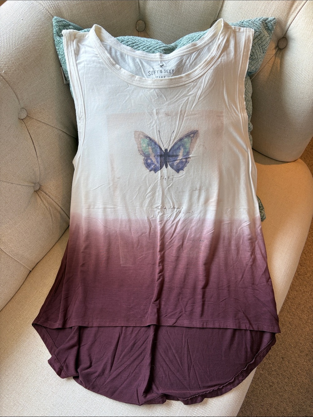 Women's Cream to Plum Ombre Butterfly Tank